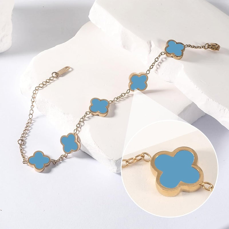 GRBeid double sided 18K Gold Plated Clover Bracelet for Women, Dupe Four Leaf Flower Lucky Chain Bangle, Cute Jewelry Gift for Her Mom Wife - Image 2